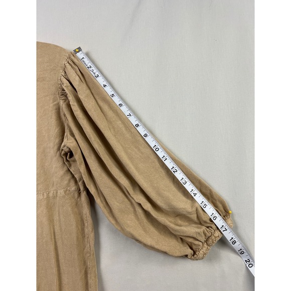 Solitaire Peasant Blouse Womens Medium Tan Embroidered Boho Puff Sleeve - Picture 7 of 9